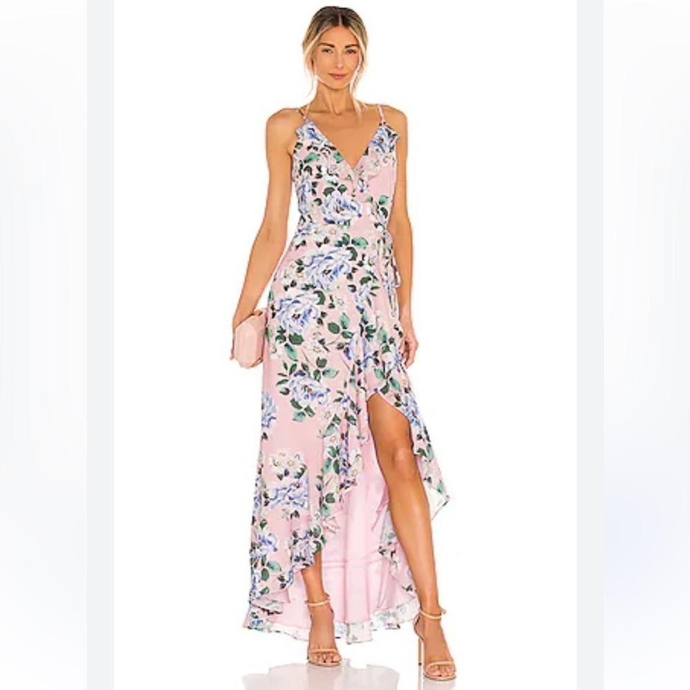 Yumi Kim Pink Floral Wrap Maxi Dress with Blue and Green Bloom